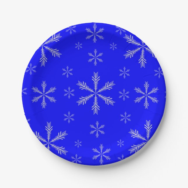 Blue Custom Paper Plates with Snowflakes (Front)