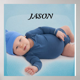 Blue custom personalized baby boy photo poster
