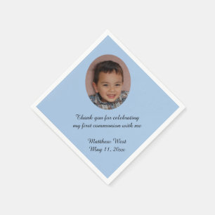 Blue Custom Personalized Communion Photo Napkins