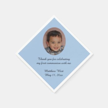 Blue Custom Personalized Communion Photo Napkins by OnceForAll at Zazzle