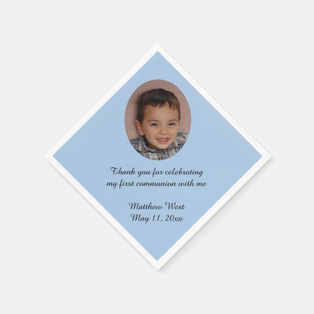 Blue Custom Personalized Communion Photo Napkins (Corner)