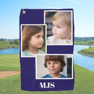 Blue Custom Photo Collage Monogram Personalized Golf Towel