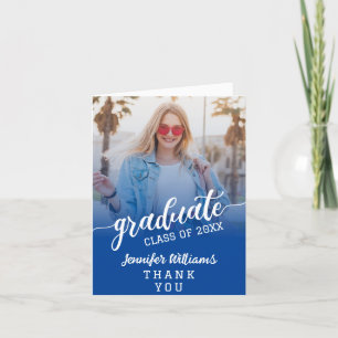 Blue Custom Photo Graduation with Message Letterpress Thank You Card