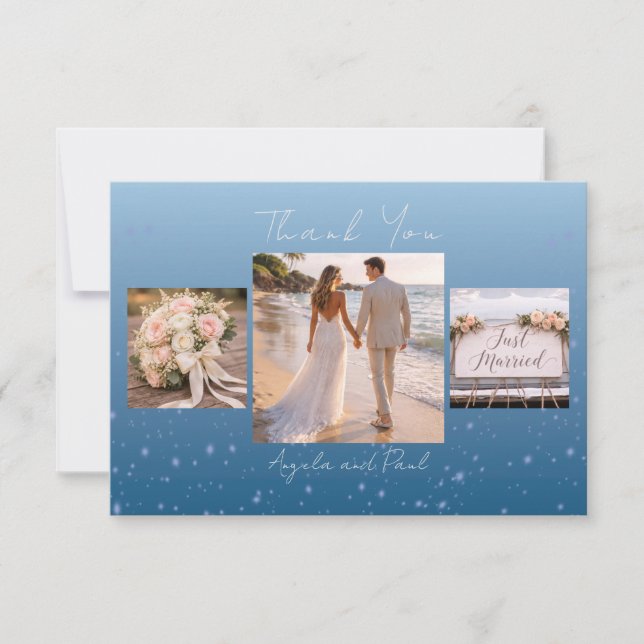 Blue Custom Photo Wedding Thank You Card Flat (Front)
