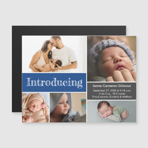 Blue Custom Photos Introducing Baby boy  Magnetic Invitation