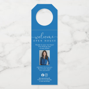 Blue Custom Realtor Open House Water Bottle Tags