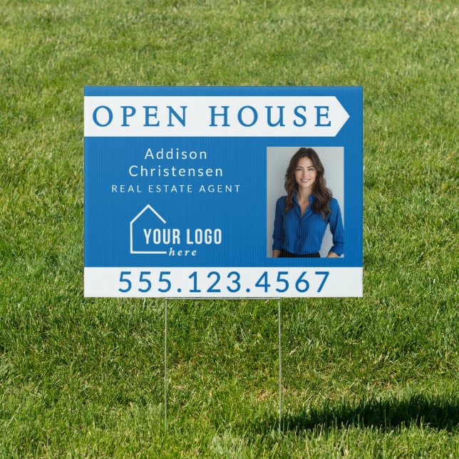 Blue Custom Realtor Open House Yard Sign (Insitu)