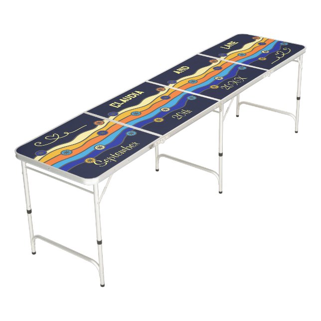 Blue Custom Retro Wedding Beer Pong Table (Angled)