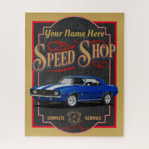 Blue Custom Speed Shop Jigsaw Puzzle