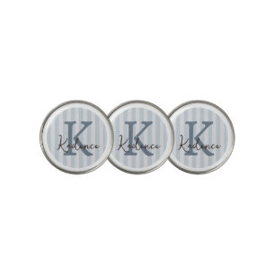 Blue Custom Striped Circle Monogram Golf Ball Marker