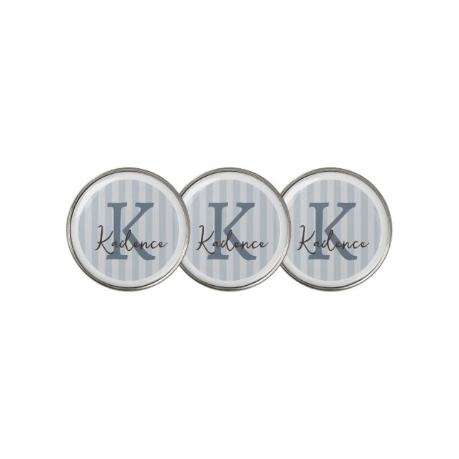 Blue Custom Striped Circle Monogram Golf Ball Marker (3 Up)