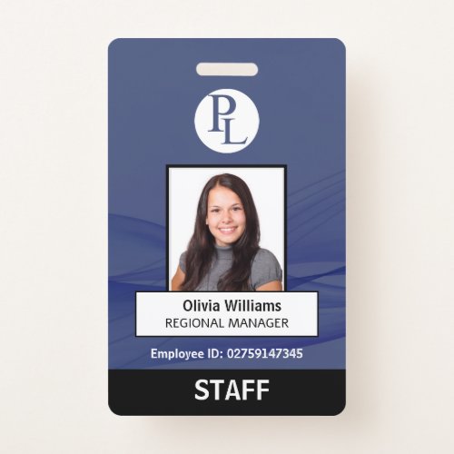 BLUE Custom Vertical Professional Staff Photo ID Badge