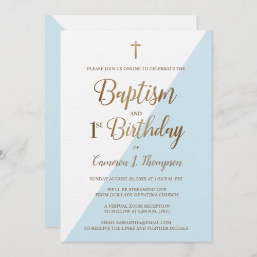 Blue Custom virtual baptism and first birthday Invitation
