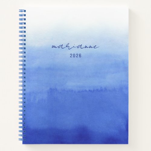Blue Custom Watercolor Wash Script Name Sketch Notebook