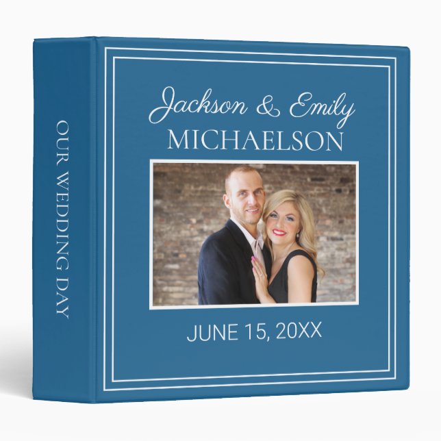 Blue Custom Wedding Photo Memory Scrapbook 3 Ring Binder (Front/Spine)
