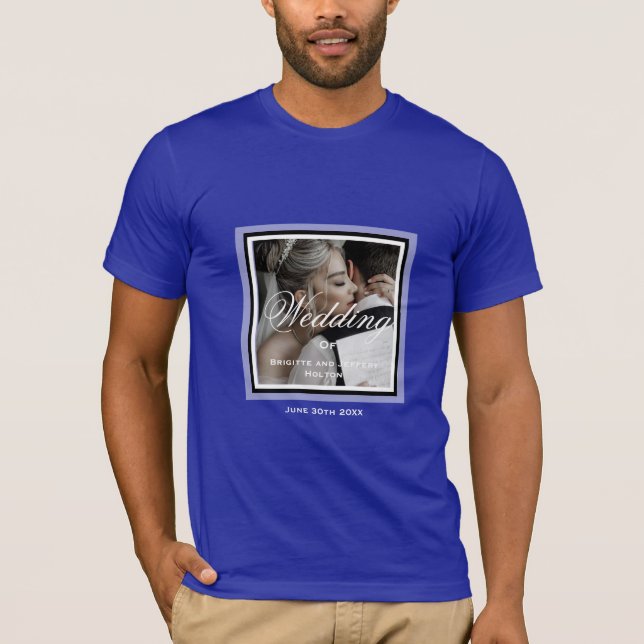 Blue Custom wedding photo mens T-Shirt (Front)