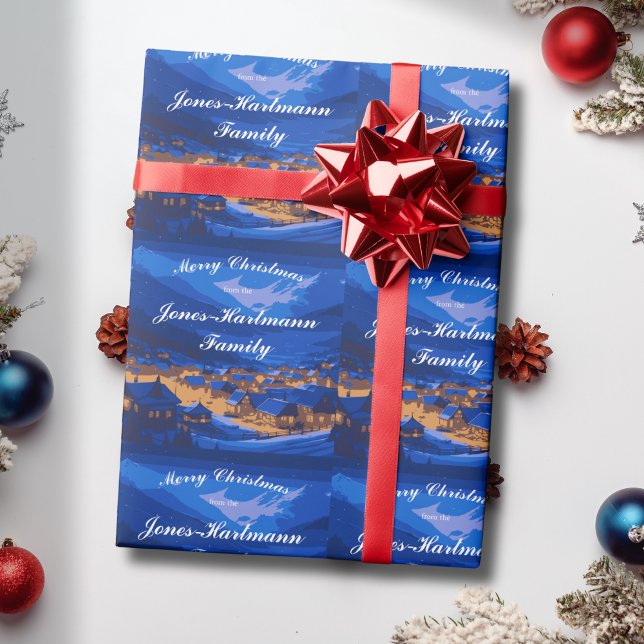 Blue Custom Winter Village Christmas  Wrapping Paper (Creator Uploaded)