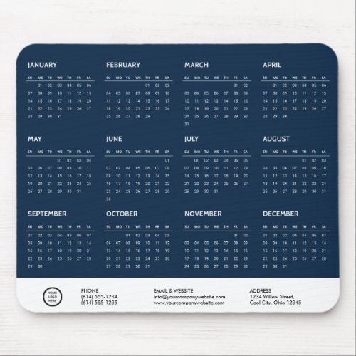 Blue Customizable 2024 Calendar Company Logo Swag Mouse Pad