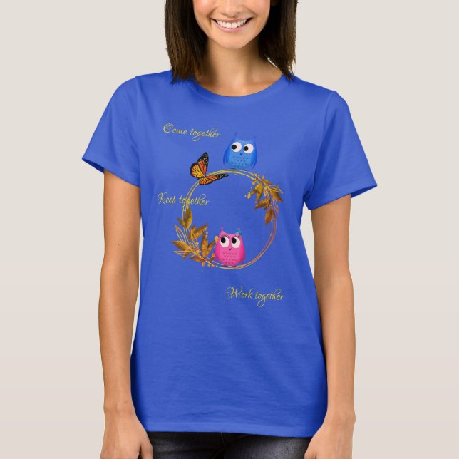 Blue Customizable Butterfly Owl   T-Shirt (Front)