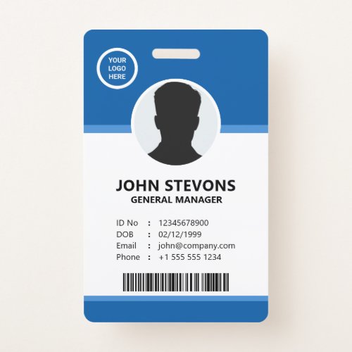 Blue Customizable Corporate Employee Logo Photo Badge