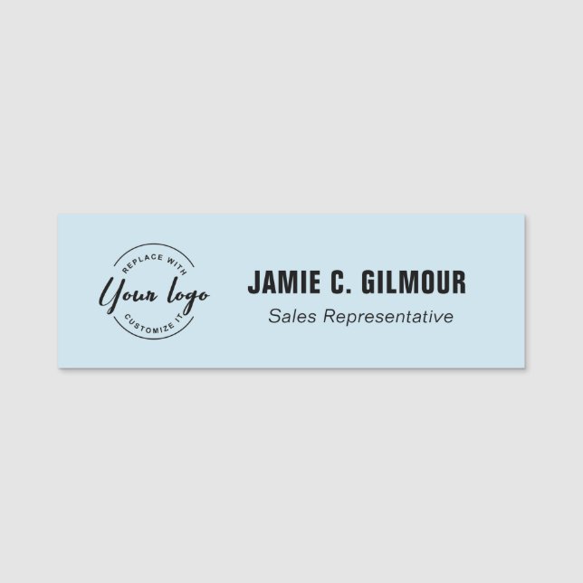 Blue customizable logo name and title  name tag (Front)