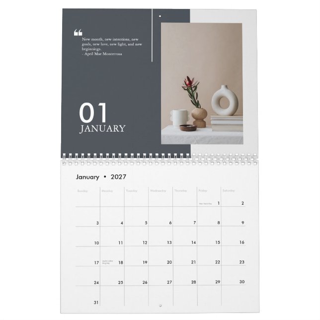Blue customizable modern minimalist 2025 quotes  calendar (Jan 2027)