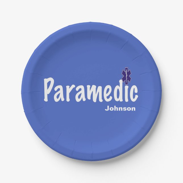 BLUE Customizable Name Paramedic Paper Plates (Front)