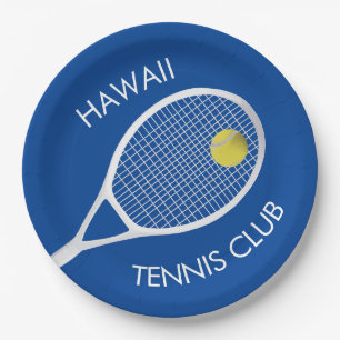 Blue Customizable Tennis Club White Racket Paper Plates