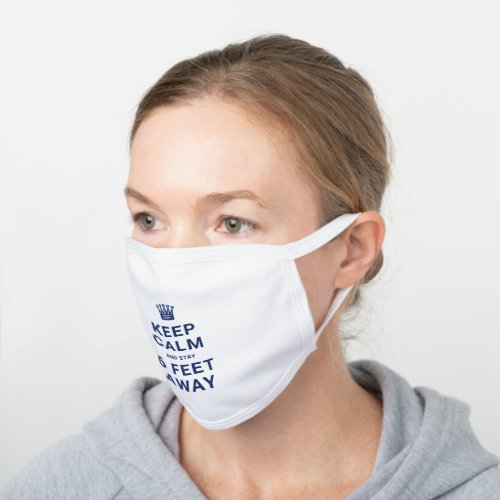 Blue Customize Keep Calm And Social Distancing White Cotton Face Mask