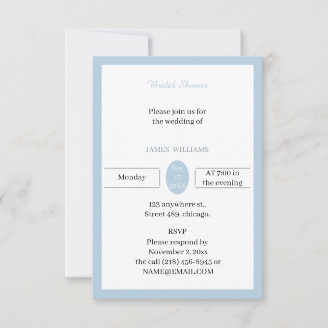 Blue Customized Bridal Shower Invitation (Front)