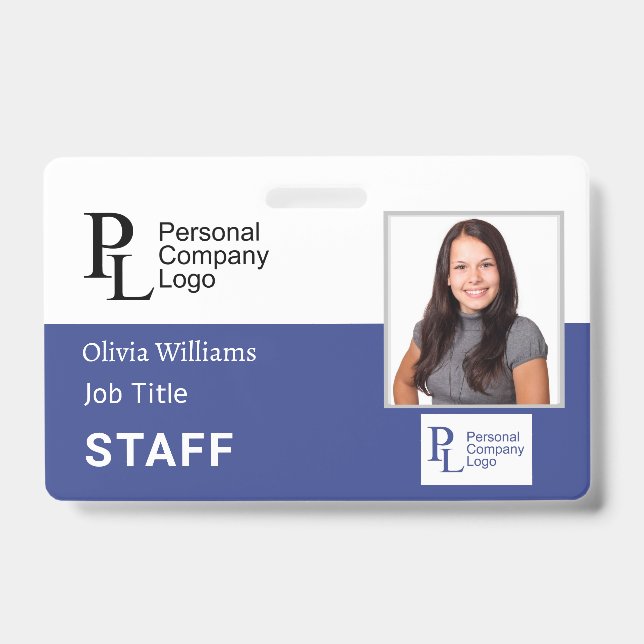 BLUE Customized Company Staff Photo Employee ID Badge (Front)
