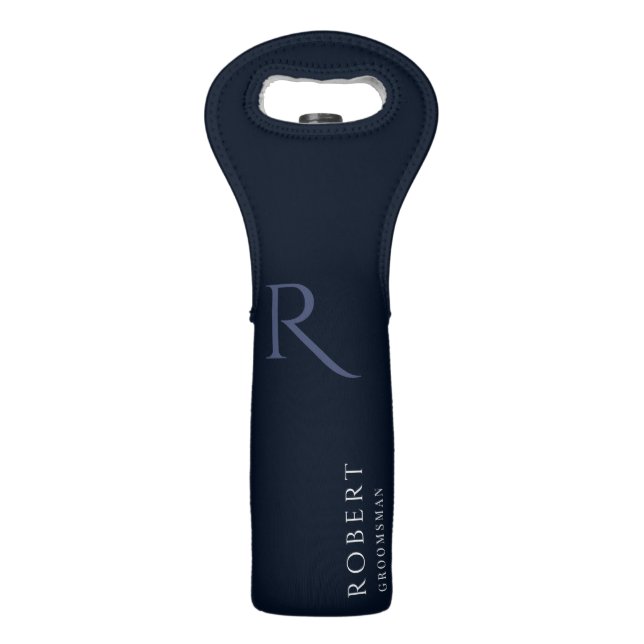 Blue Customized Monogram Groomsmen Gift Wine Bag (Front)