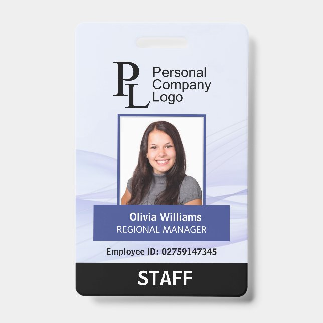 BLUE Customized Vertical Company Staff Photo ID Badge (Front)
