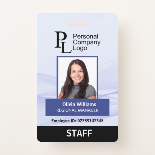 BLUE Customized Vertical Company Staff Photo ID Badge