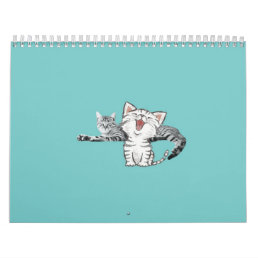 blue cute and cool cats Page Small Calendar, White Calendar