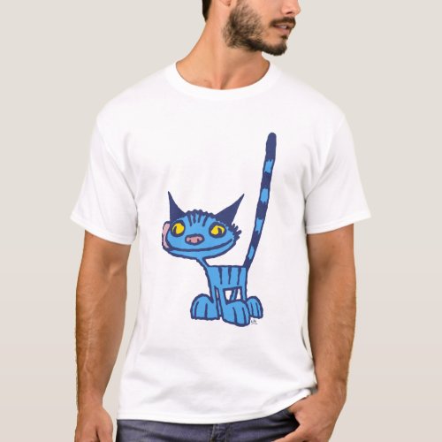 Blue Cute and Cool Kitty cartoon T_shirt