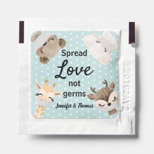 Blue Cute Animals With Masks Spread Love Not Germs Hand Sanitizer Packet