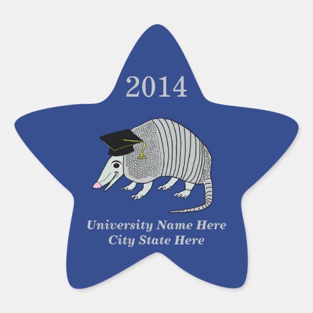 Blue Cute Armadillo Star Graduation Sticker (Front)