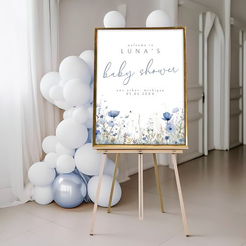 Blue Cute Baby In Bloom Wildflower Welcome Poster