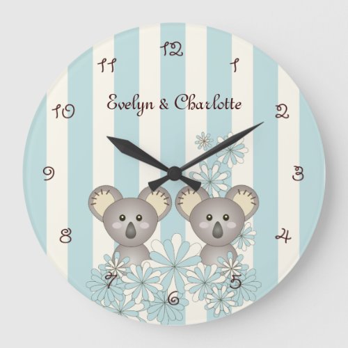 Blue Cute Baby Koala Twin Nursery  Kids Room Large Clock