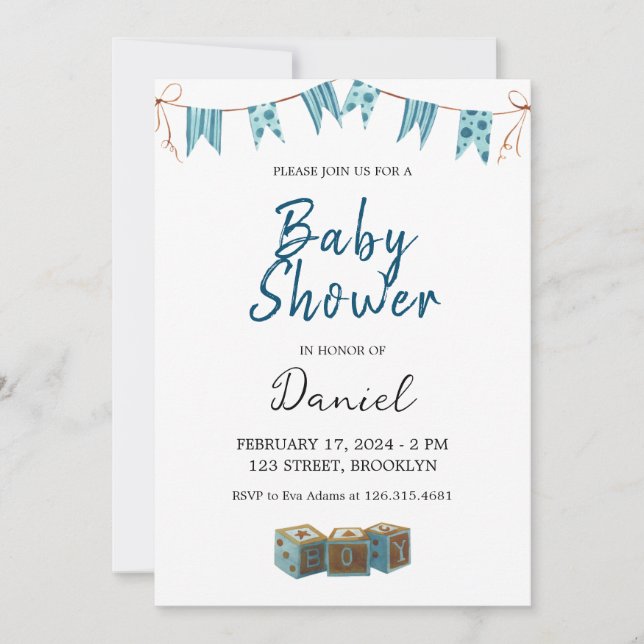 Blue Cute Baby Shower Invitation (Front)