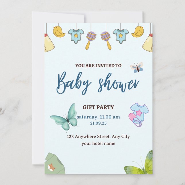 Blue Cute Baby Shower Invitation (Front)