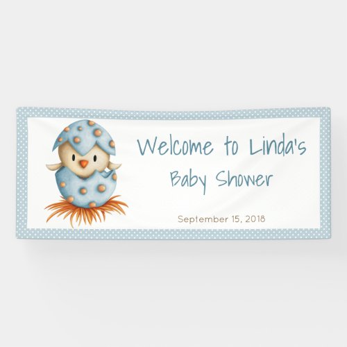 Blue Cute Bird Hatching Boy Baby Shower Banner