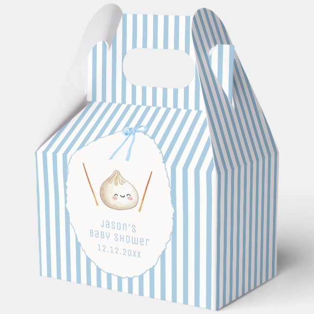 Blue Cute Boy Bow Asian Dumpling Baby Shower  Favor Boxes (Front)