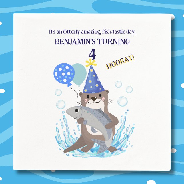 Blue Cute Boy Sea Otter Birthday Party Napkins (Creator Uploaded)