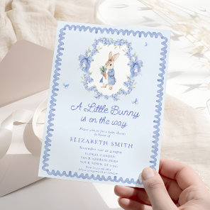 Blue Cute Bunny Baby Shower Invitation