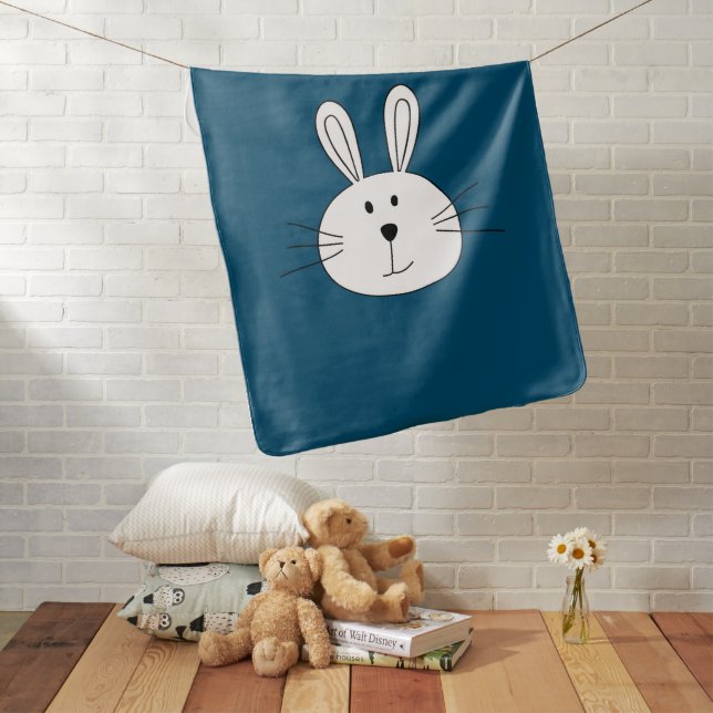 Blue Cute Bunny Face Baby Blanket (In Situ)