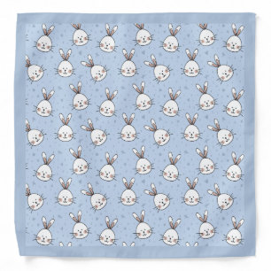 Blue Cute Bunny Face Pet Anmal Pattern Print Bandana