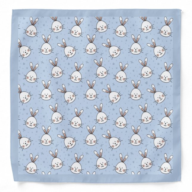 Blue Cute Bunny Face Pet Anmal Pattern Print Bandana (Front)