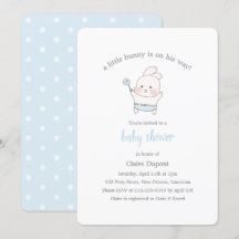 Blue Cute Bunny Watercolor Simple Boy Baby Shower